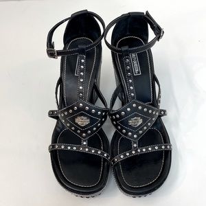 Harley-Davidson black Strappy wedge sandals 9 leather